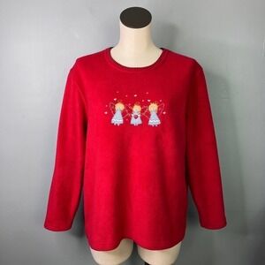 Vintage C.D. Sport Angel Applique Red Fleece Pullover Sweatshirt Women's Size S